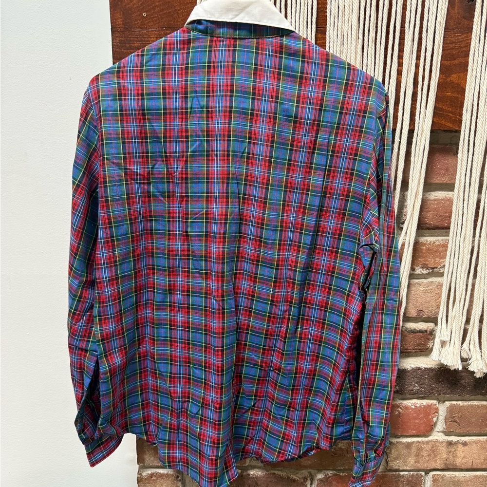 Vintage Plaid Button-Down Shirt in Red, Blue & Green with White Collar - Picture 3 of 3